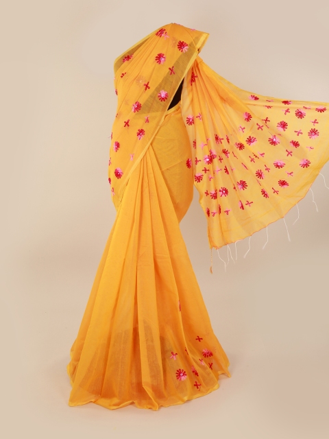 

Pothys Yellow Embroidered Cotton Blend Saree