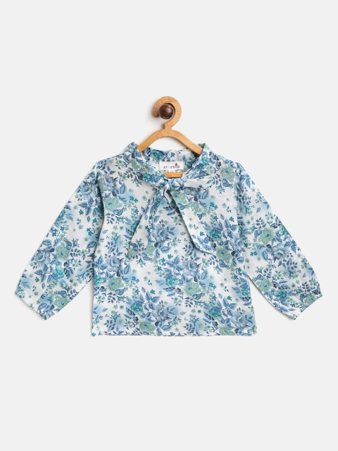 

starbug Girls Off White & Blue Pure Cotton Floral Printed Top