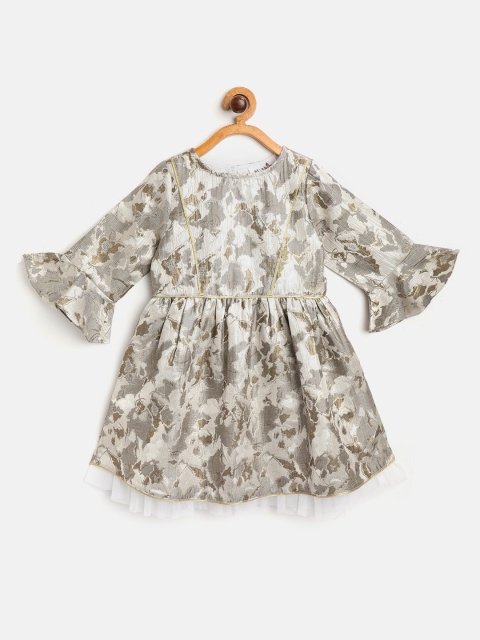 

starbug Girls Grey & Golden Jacquard Patterned Fit and Flare Dress