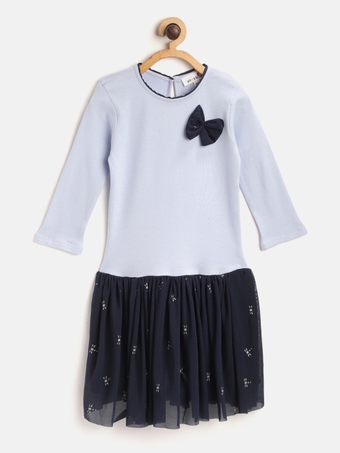 

starbug Girls Blue Colourblocked Drop-Waist Dress with Bow Detail