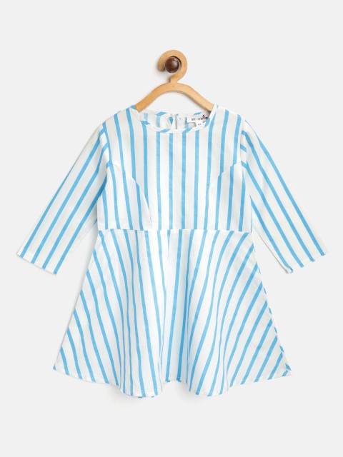 

starbug Girls Blue & White Striped Pure Cotton A-Line Dress