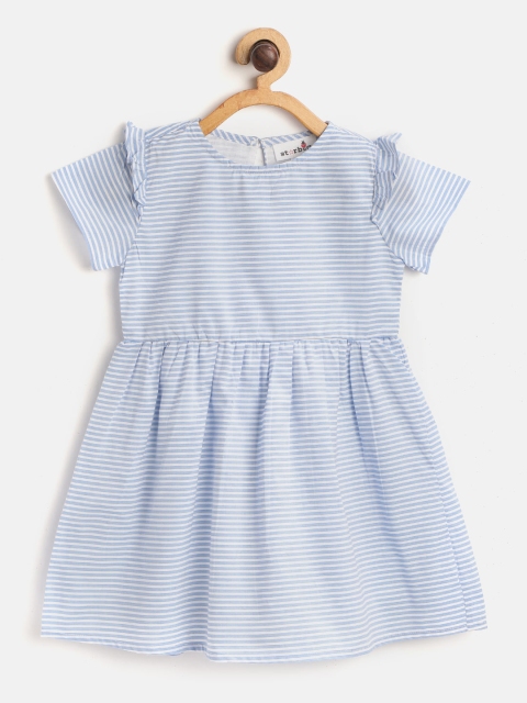 

starbug Girls Blue & White Striped A-Line Pure Cotton Dress