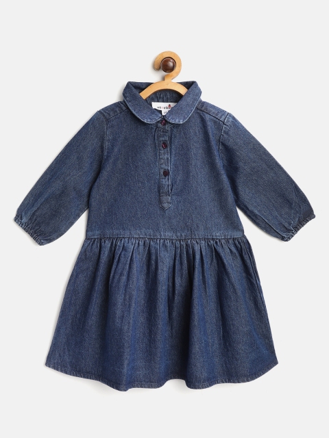 

starbug Girls Navy Blue Denim Pure Cotton Solid A-Line Dress