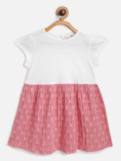 

starbug Girls White & Red Checked Pure Cotton A-Line Dress with Smocked Detail