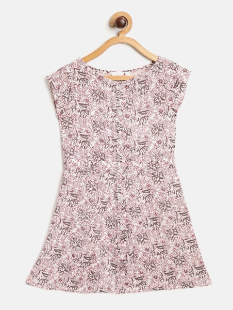 

starbug Girls Off-White & Pink Pure Cotton Floral Print A-Line Dress