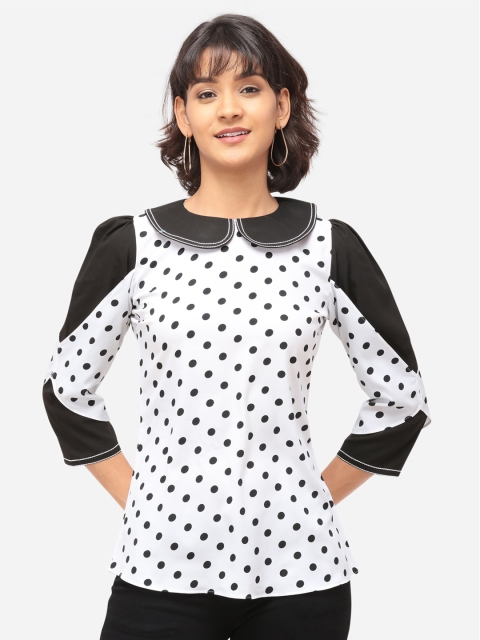 

Clothzy Women White & Black Polka Dot Printed Top