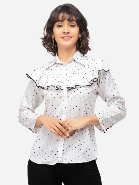 

Clothzy Women White Printed Shirt Style Top