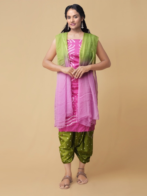 

Unnati Silks Pink & Green Pure Cotton Unstitched Dress Material