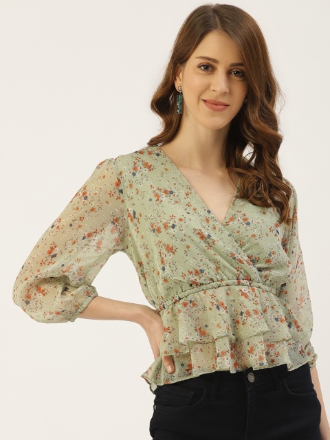 

20Dresses Women Sea Green & Red Floral Printed Empire Top