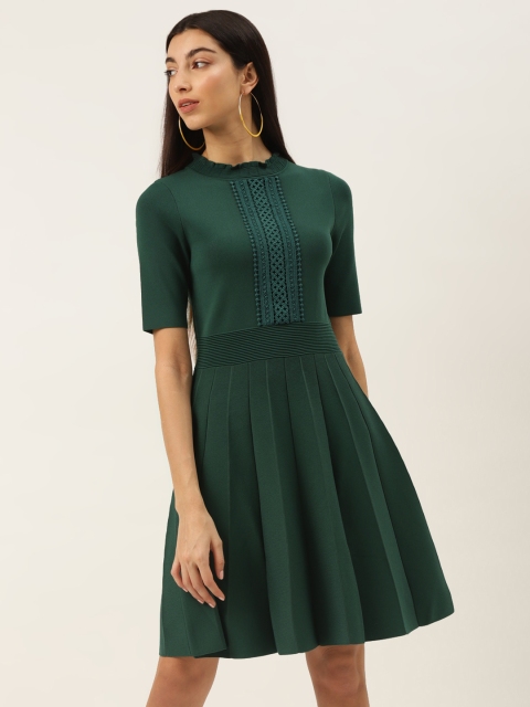 

Label Ritu Kumar Women Green Solid A-Line Knitted Dress