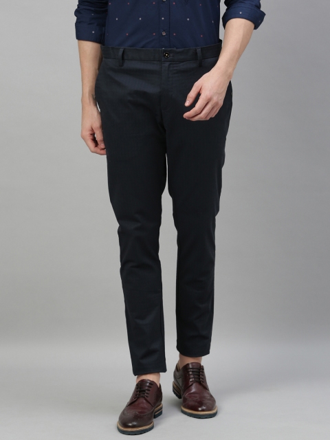 

RARE RABBIT Men Navy Blue Regular Fit Solid Regular Trousers