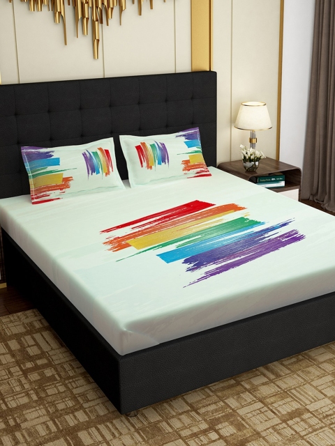 

PAVO White Brush Stroke Print Cotton 300 TC 1 King Bedsheet With 2 Pillow Covers