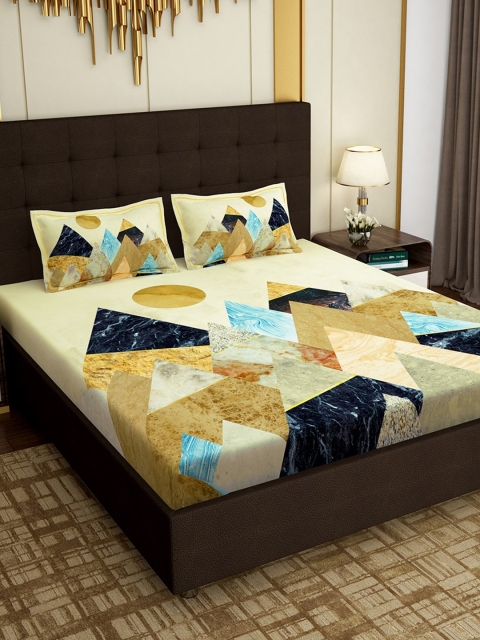 

PAVO Cream-Coloured Mountain Marble Cotton 300 TC 1 King Bedsheet with 2 Pillow Covers