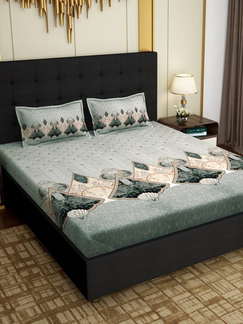 

PAVO Green & Beige Printed 100% Cotton 300 TC 1 King Bedsheet with 2 Pillow Covers