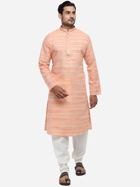 

azania Men Peach-Coloured & White Solid Plus Size Kurta with Pyjamas
