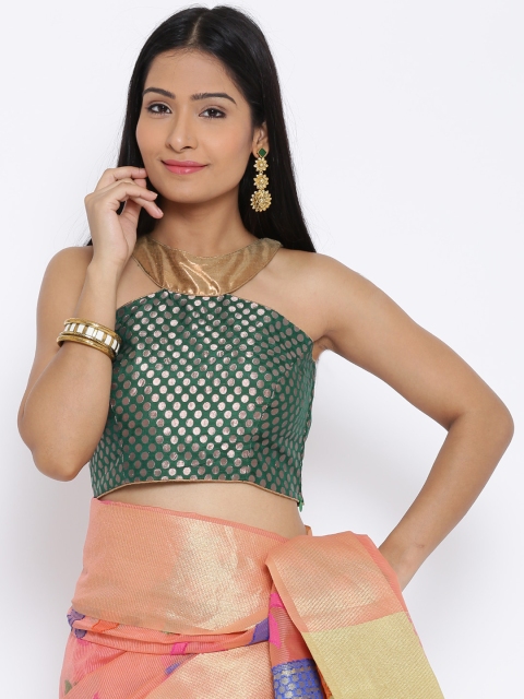 

Banarasi Style Green Dupion Silk Patterned Saree Blouse