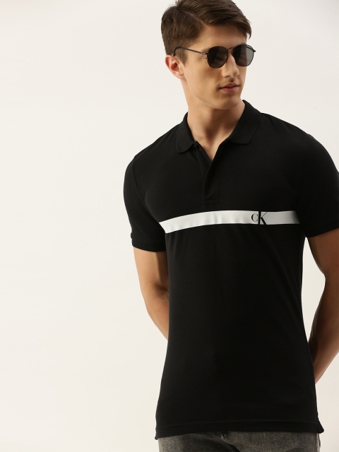 

Calvin Klein Jeans Men Black Horizontal CK Panel Printed Polo Collar T-shirt