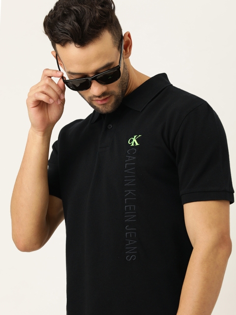 

Calvin Klein Jeans Men Black Solid Polo Collar T-shirt with Logo Detailing