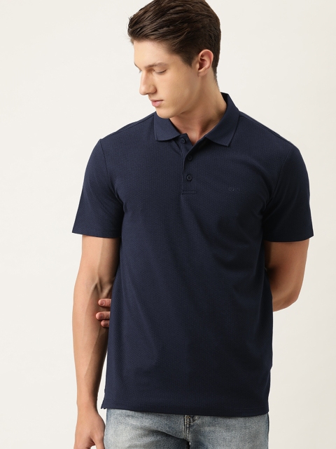 

Calvin Klein Jeans Men Navy Blue & Black Printed Polo Collar T-shirt