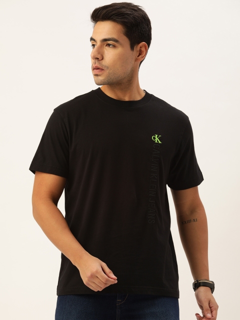 

Calvin Klein Jeans Men Black Solid Round Neck T-shirt with Logo Detailing