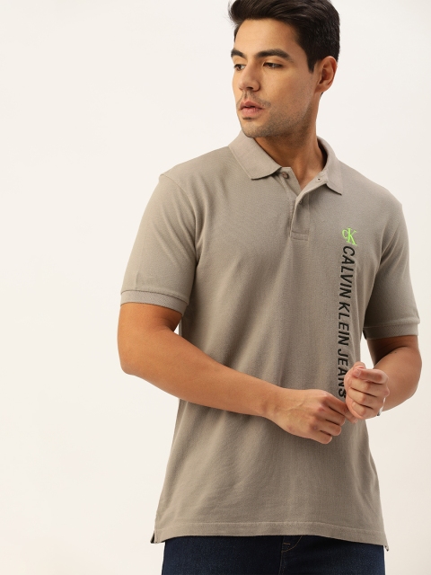 

Calvin Klein Jeans Men Grey Solid Polo Collar T-shirt with Logo Detailing