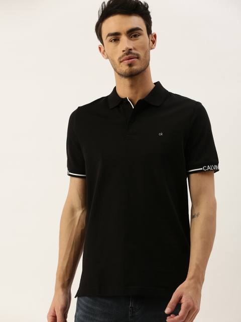 

Calvin Klein Jeans Men Black Solid Slim Fit Polo Collar T-shirt