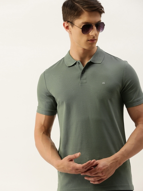 

Calvin Klein Jeans Men Olive Green Solid Polo Collar T-shirt