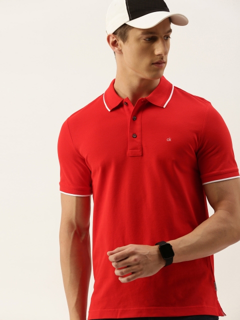 

Calvin Klein Jeans Men Red Solid Slim Fit Polo Collar T-shirt