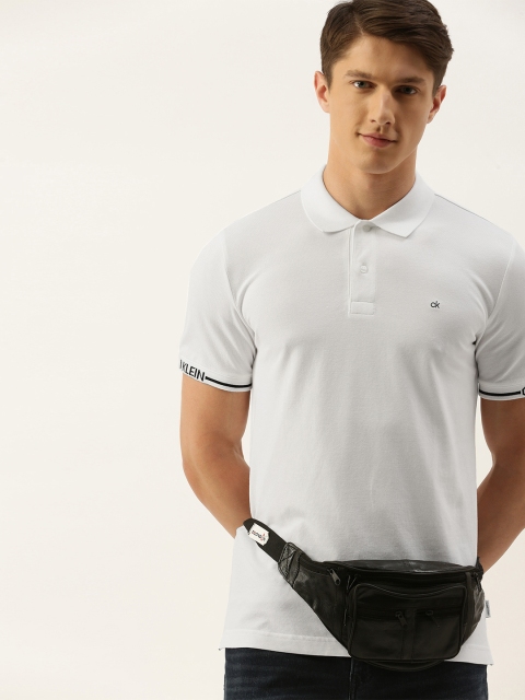 

Calvin Klein Jeans Men White Solid Slim Fit Polo Collar T-shirt