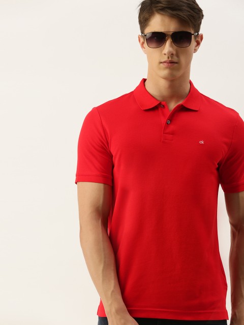 

Calvin Klein Jeans Men Red Solid Pure Cotton Polo Collar T-shirt