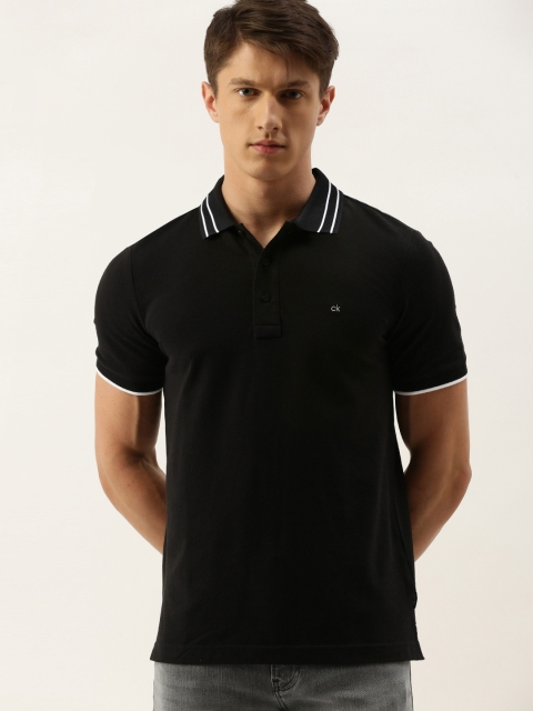 

Calvin Klein Jeans Men Black Solid Slim Fit Polo Collar T-shirt