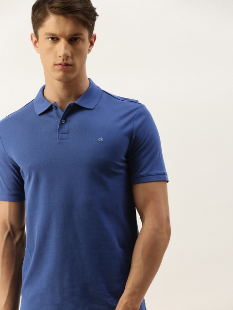 

Calvin Klein Jeans Men Blue Solid Slim Fit Polo Collar T-shirt