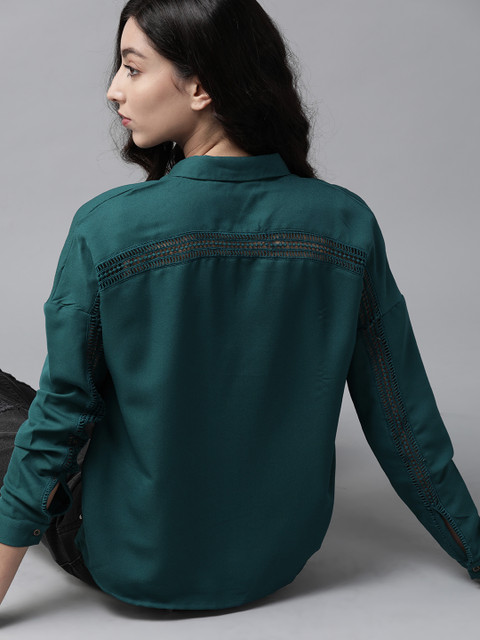 

Roadster Women Teal Green Regular Fit Solid Casual Sustainable Recycled Poly Shirt