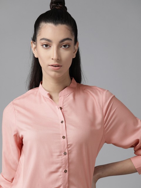

The Roadster Lifestyle Co Women Peach-Coloured Regular Fit Solid Casual Sustainable ECOVERO Shirt