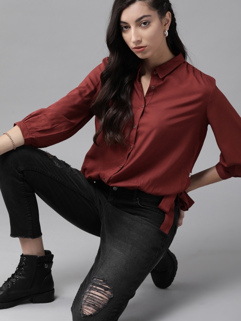 

Roadster Women Rust Brown Regular Fit Solid Casual Sustainable ECOVERO Shirt
