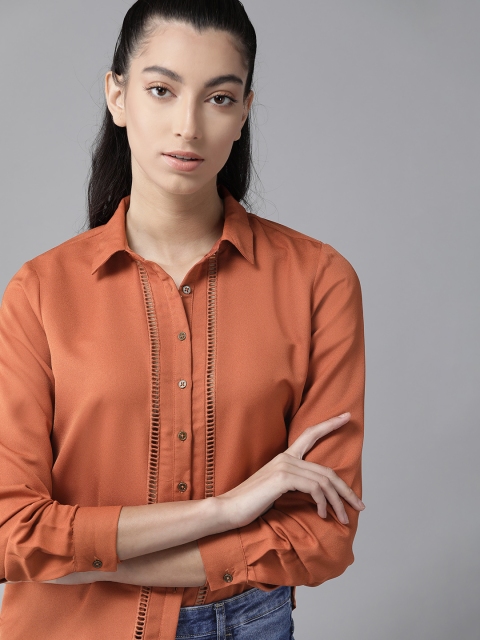 

Roadster Women Rust Orange Regular Fit Solid Casual Sustainable Recycled Poly Shirt