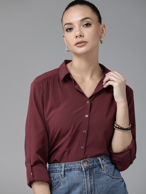 

Roadster Women Maroon Solid Casual Shirt