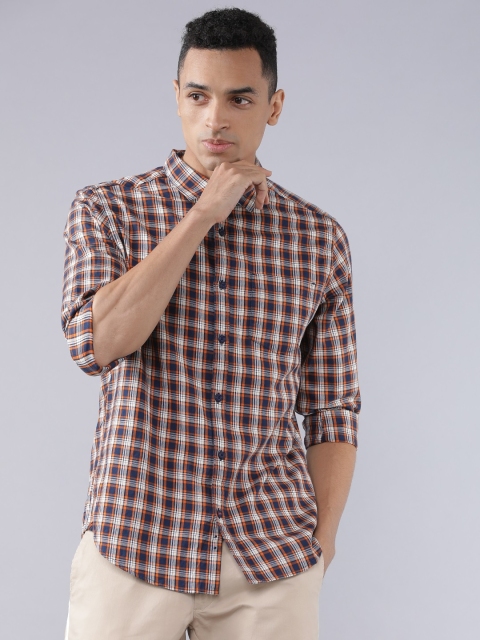 

HIGHLANDER Men Navy Blue & Orange Slim Fit Checked Casual Shirt