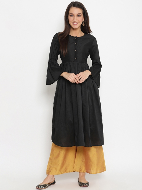 

Abhishti Women Black & Yellow Solid Kurta Set With Gathered Bell Sleeves