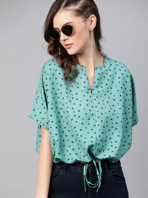 

The Roadster Lifestyle Co Green & Blue Sustainable Recycled Polyester Kimono Sleeves Blouson Top