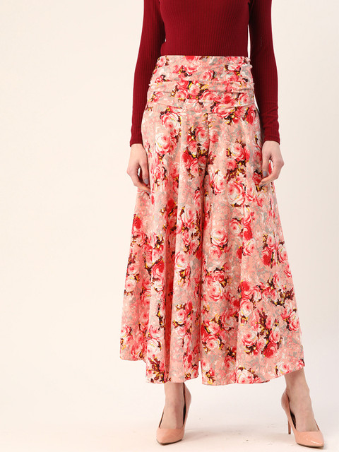 

Trend Arrest Women Pink & Red Floral Print Smocked Flared Palazzos