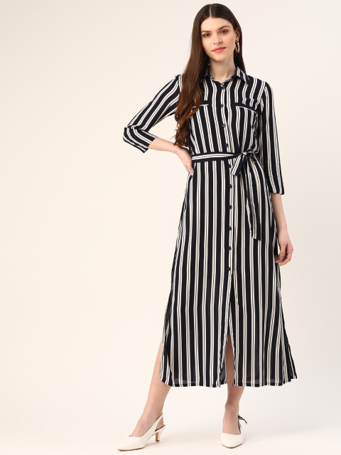 

Trend Arrest Women Navy Blue & White Striped Shirt Dress