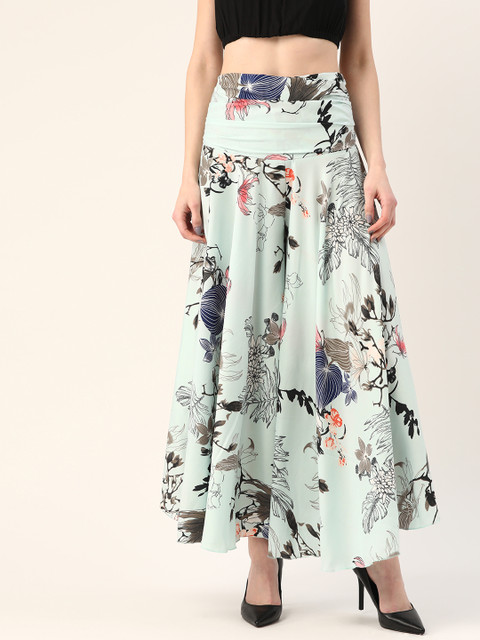 

Trend Arrest Women Blue & Black Floral Printed Smocked Flared Palazzos