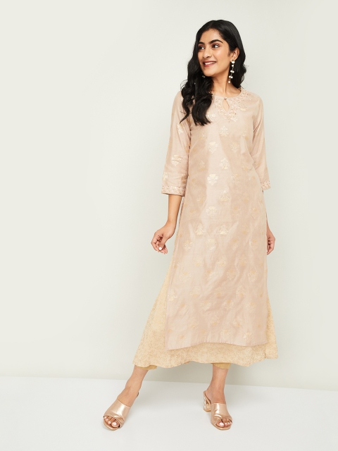 

Melange by Lifestyle Women Beige Woven Design A-Line Kurta