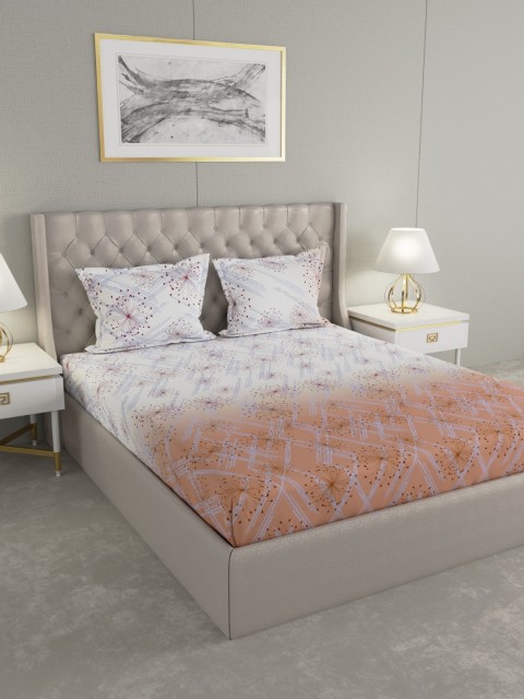 

Raymond Home White & Orange Floral 200 TC Cotton 1 King Bedsheet with 2 Pillow Covers