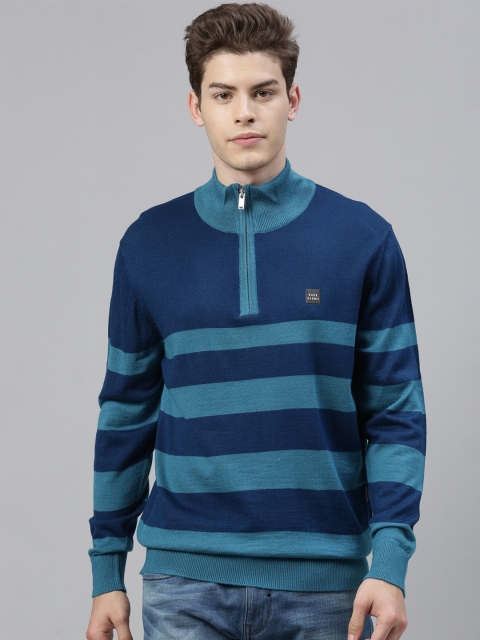 

RARE RABBIT Men Blue Striped Sweater