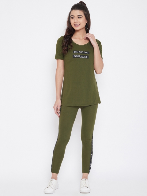 

CHROME & CORAL Women Olive Green Printed T-shirt with Leggings