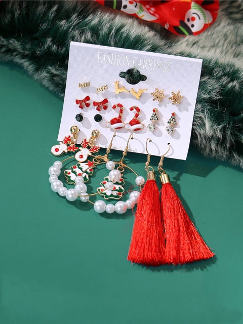 

Jewels Galaxy Set of 12 Gold-Plated Stone-Studded Christmas Season Earrings