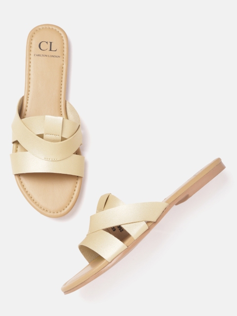 

Carlton London Women Gold-Toned Solid Open Toe Flats with Cut-Outs