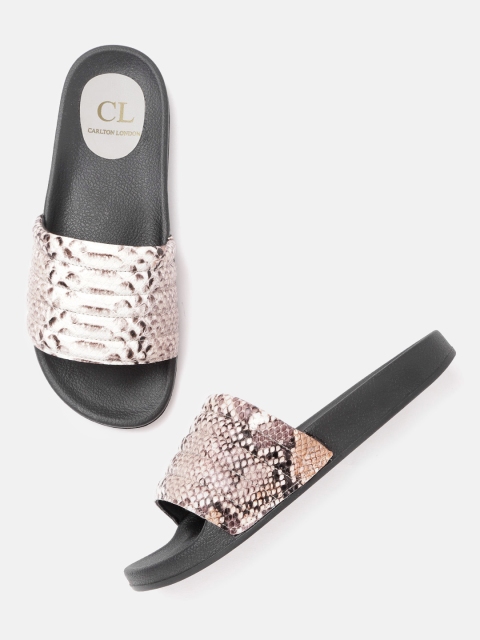 

Carlton London Women Off-White & Brown Snakeskin Print Open Toe Flats